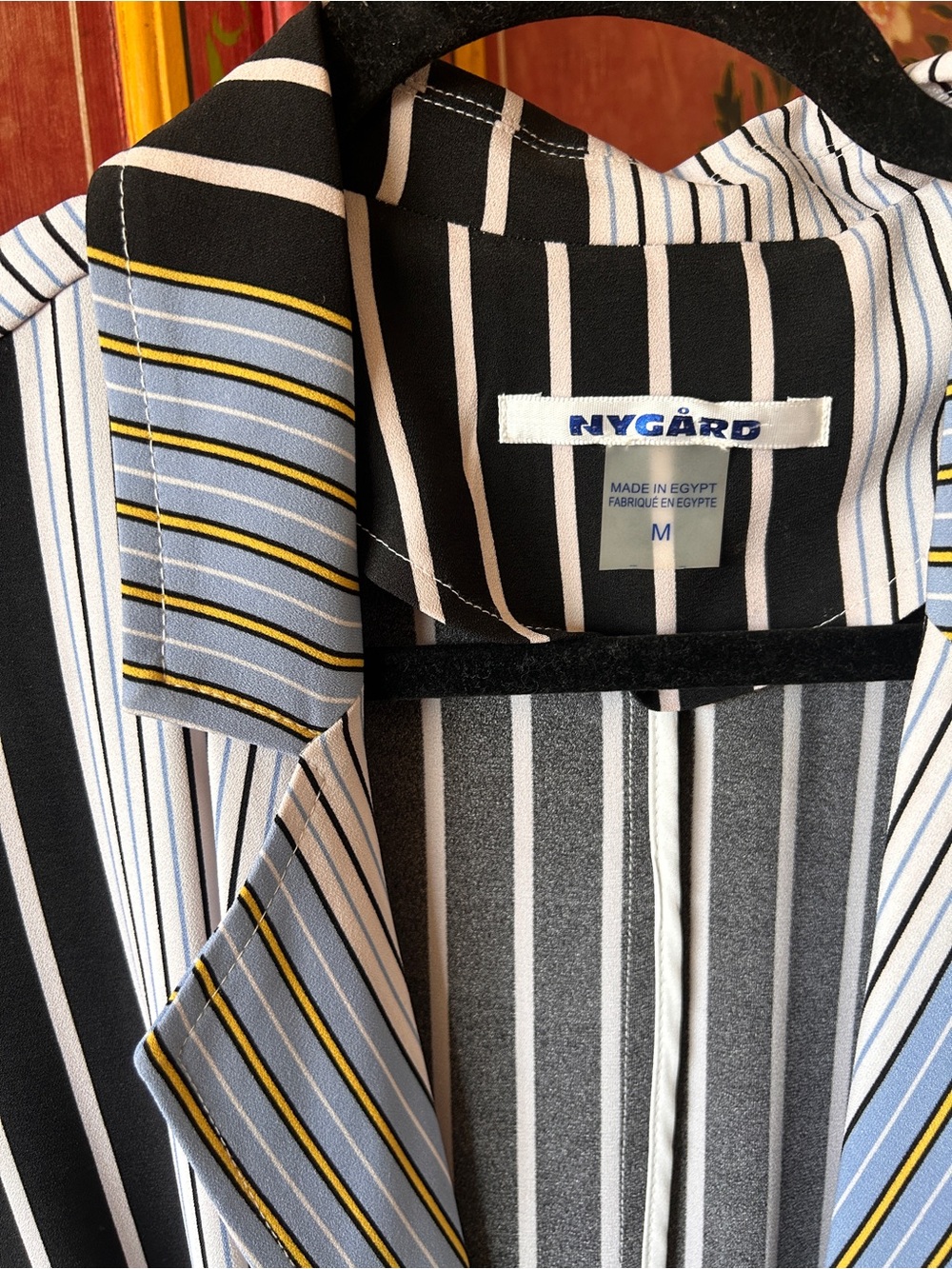 Peter Nygard Black, White & Light Blue Striped Belted Long-Sleeve Dress - Picture 2 of 6